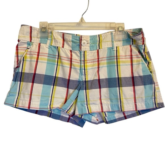 Mossimo Supply Co. Junior sz 11 Plaid- Blue, Red, Yellow low rise Y2K shorts - Picture 1 of 4